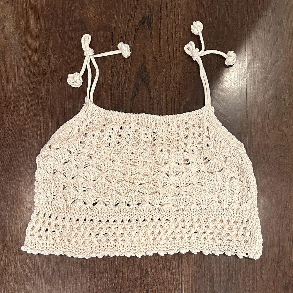 Zara floral Crochet Tie Strap knit Top